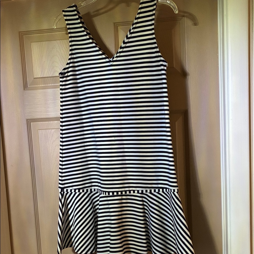 Black & White Striped Sleeveless V-Neck Dress